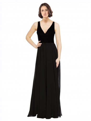 Cheap Stretch Velvet and Chiffon Prom Dress with V-Neckline