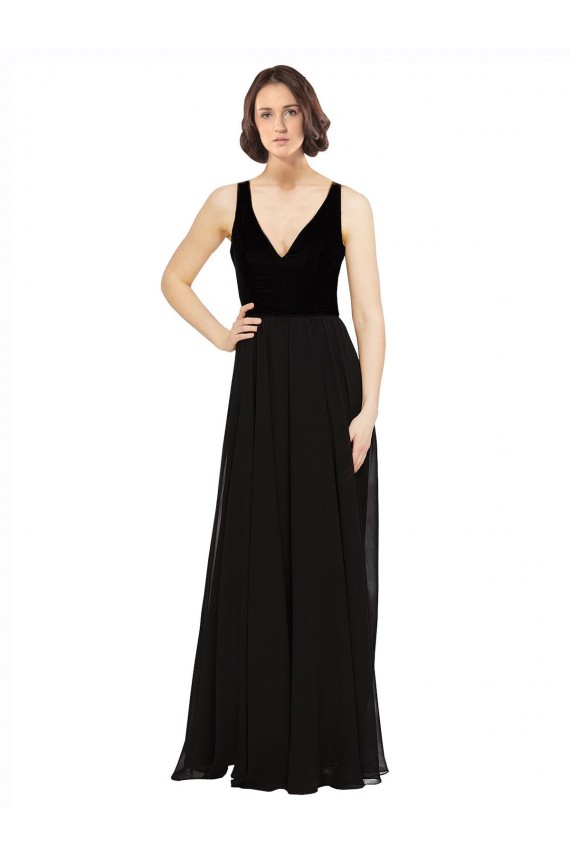 Cheap Stretch Velvet and Chiffon Prom Dress with V-Neckline