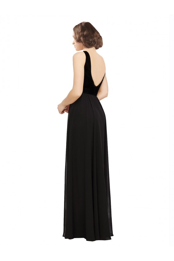 Cheap Stretch Velvet and Chiffon Prom Dress with V-Neckline