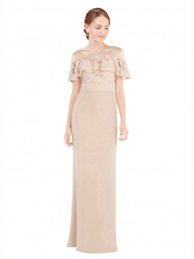 Cheap Off the Shoulder Sleeves Sheath Chiffon Prom Dress
