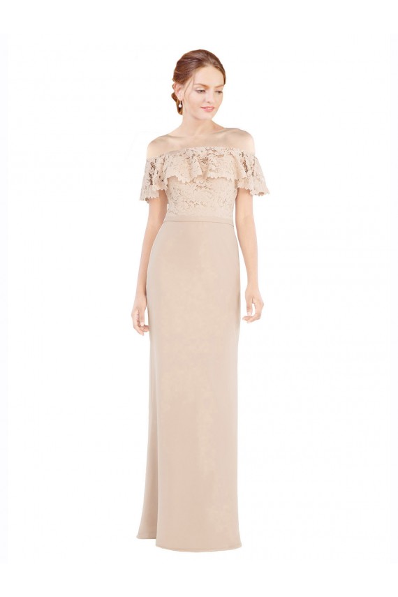 Cheap Off the Shoulder Sleeves Sheath Chiffon Prom Dress