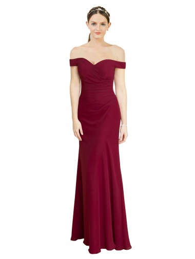 Cheap Off the Shoulder Long Chiffon Prom Dress with Pleats