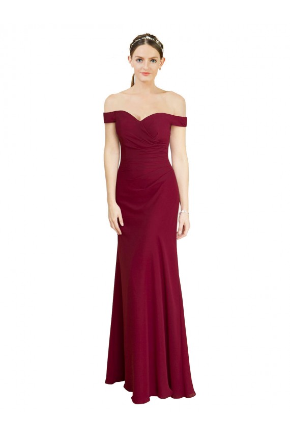 Cheap Off the Shoulder Long Chiffon Prom Dress with Pleats