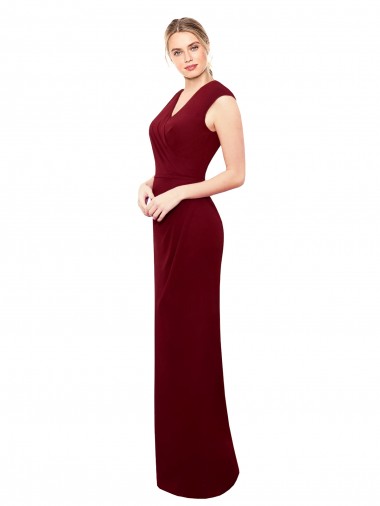 Cheap Cap Sleeves Chiffon Prom Dress with Pleated V-Neck Bodice