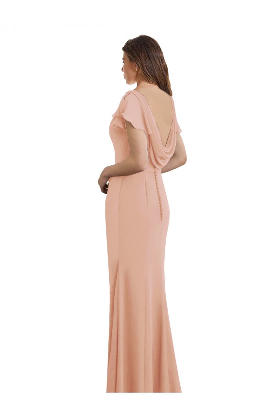 Cheap Cap Sleeves Long Chiffon Prom Dress with Low V-Back