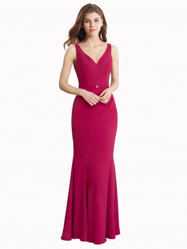 Cheap V-Neck Mermaid Chiffon Prom Dress with V-Back and Belt