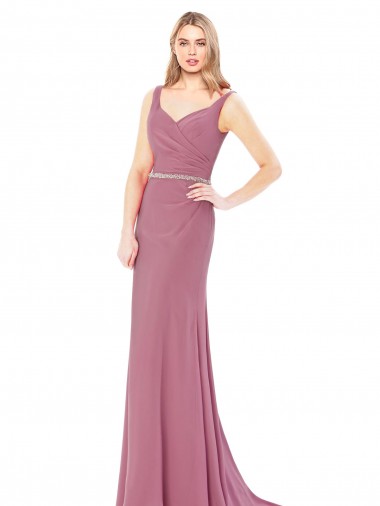 Cheap Long Slim Chiffon Prom Dress with Beaded Waist