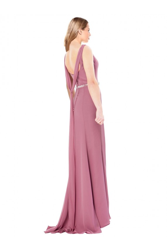 Cheap Long Slim Chiffon Prom Dress with Beaded Waist