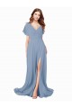Cheap Chiffon Prom Dress with Flutter Sleeves and Front Slit