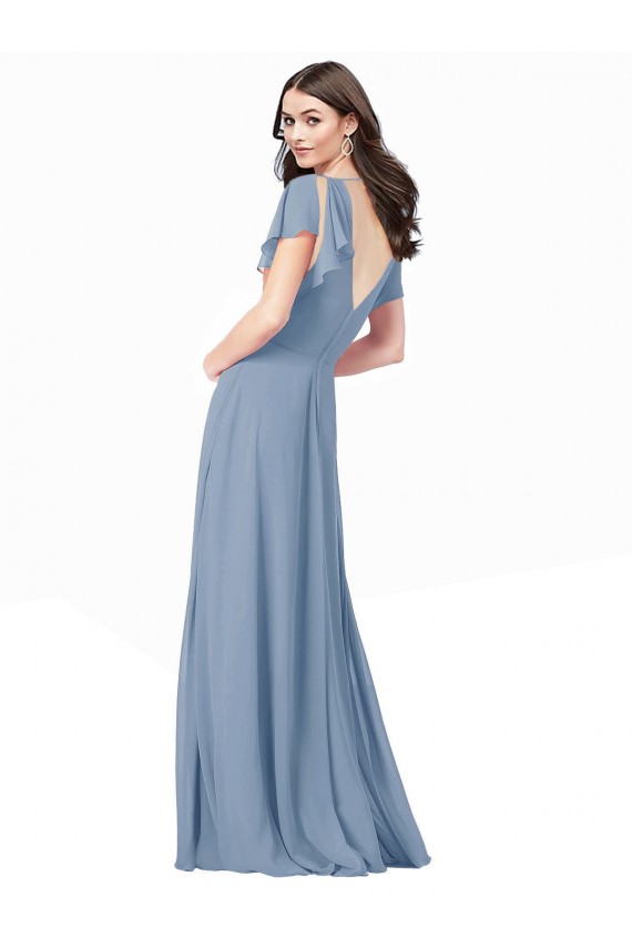 Cheap Chiffon Prom Dress with Flutter Sleeves and Front Slit