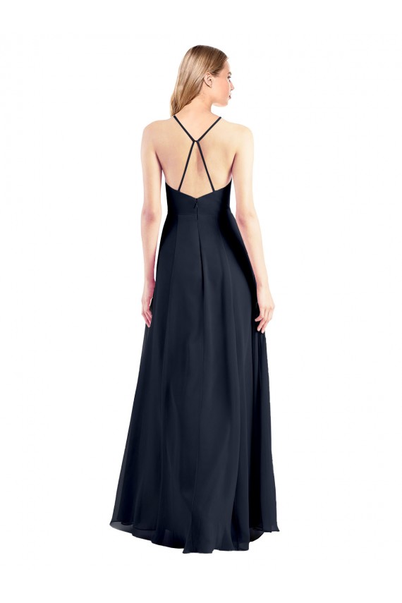 Cheap Plunging V-Neckline Halter Chiffon Wrap Prom Dress with High Slit