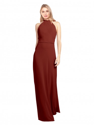 Cheap Slim High Neck Halter Fitted Open Back Chiffon Prom Dress