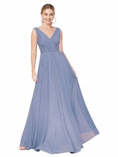 Cheap Floor Length High Neck V-Back Chiffon Prom Dress