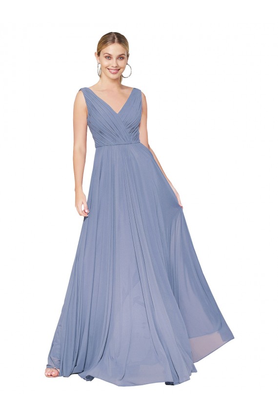 Cheap Floor Length High Neck V-Back Chiffon Prom Dress