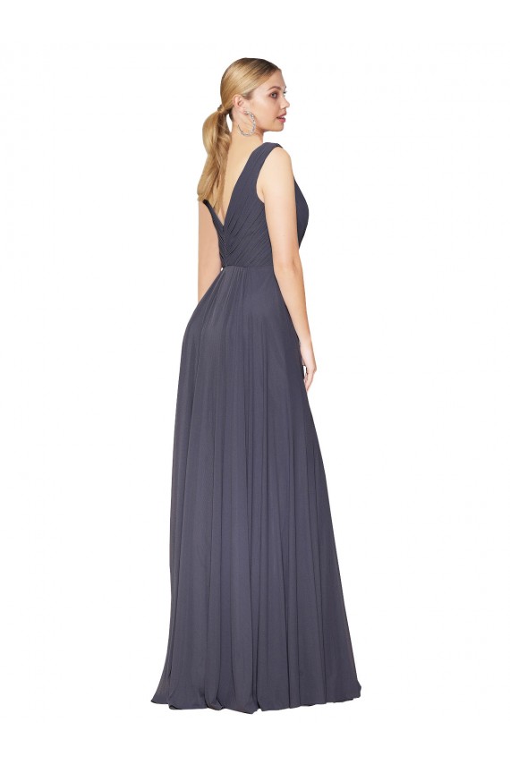 Cheap Floor Length High Neck V-Back Chiffon Prom Dress