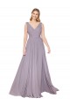 Cheap Draped Floor Length High Neck V-Back Chiffon Prom Dress with Shirred Bodice