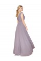 Cheap Draped Floor Length High Neck V-Back Chiffon Prom Dress with Shirred Bodice