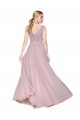 Cheap Draped V-Neck Long Chiffon Prom Dress with Shirred Bodice