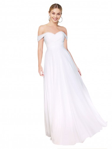 Cheap Off the Shoulder Long Full Length Chiffon Prom Dress