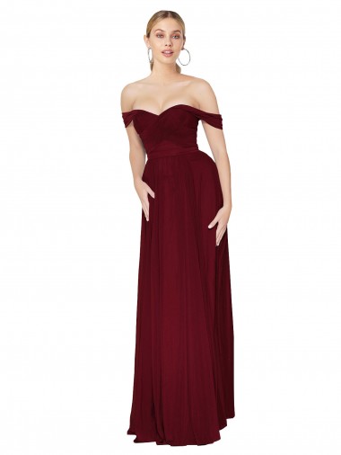 Cheap Shirred Sweetheat Neckline Off the Shoulder Long Chiffon Prom Dress