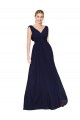 Cheap Draped Long V-Neck Floor Length Chiffon Prom Dress