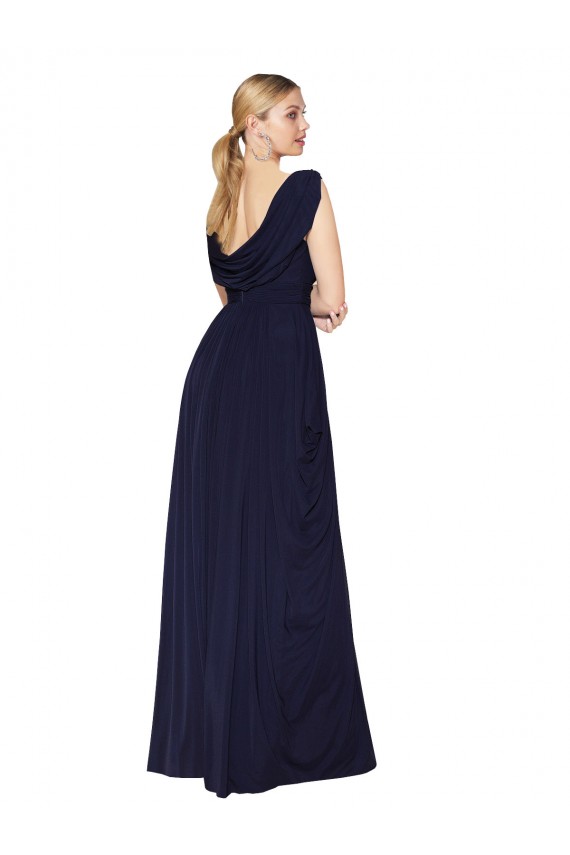 Cheap Draped Long V-Neck Floor Length Chiffon Prom Dress
