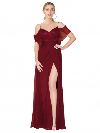 Cheap Cold Shoulder Long Mermaid Chiffon Prom Dress with Straps