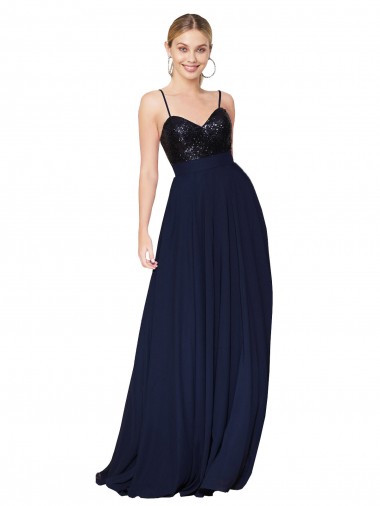 Cheap Sweetheart High Neck Sequin Top Long Chiffon Prom Dress