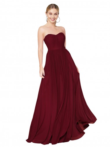 Cheap Draped Strapless Long A-Line Chiffon Prom Dress