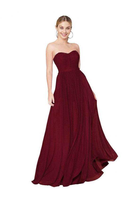 Cheap Draped Strapless Long A-Line Chiffon Prom Dress