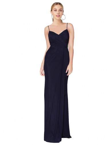 Cheap Draped Spaghetti Straps Long Chiffon Mermaid Prom Dress