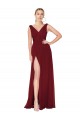 Cheap Draped Mermaid Long V-Neck Chiffon Prom Dress with High Slit