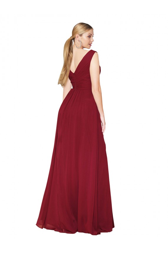 Cheap Draped Mermaid Long V-Neck Chiffon Prom Dress with High Slit