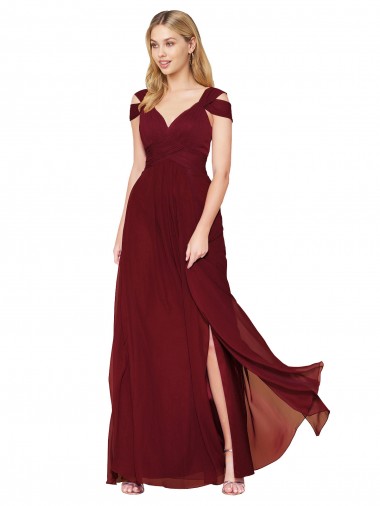 Cheap Off the Shoulder Long Chiffon Prom Dress with Side Slit