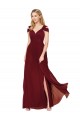 Cheap Off the Shoulder Long Chiffon Prom Dress with Side Slit