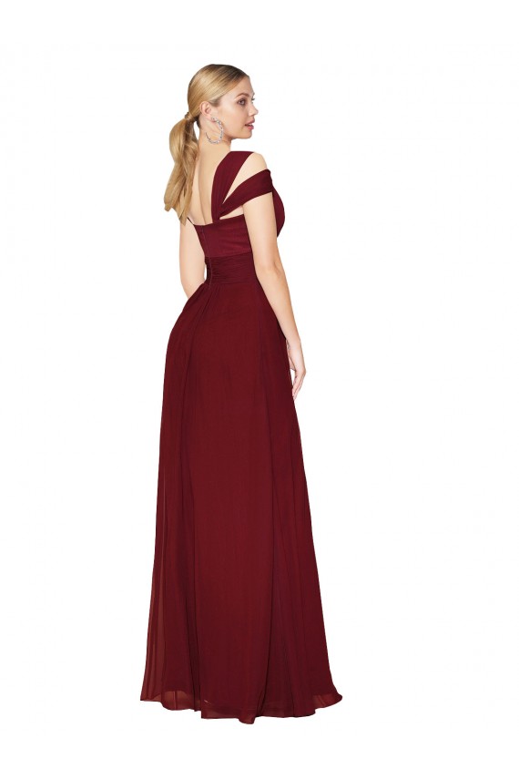Cheap Off the Shoulder Long Chiffon Prom Dress with Side Slit