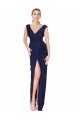 Cheap Draped V-Neck Long Chiffon Prom Dress with Front Slit