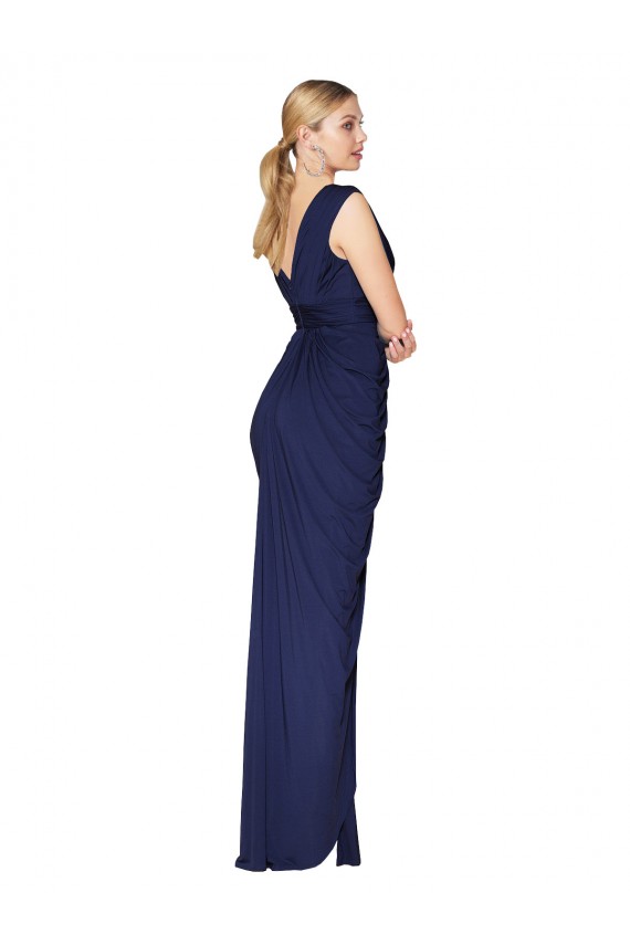 Cheap Draped V-Neck Long Chiffon Prom Dress with Front Slit
