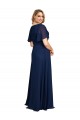 Cheap Chiffon V-Neck Short Sleeves Long Prom Dress with High Slit