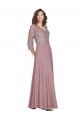 Cheap Hand-Beaded Bodice V-Neckline Long Sleeves Chiffon Prom Dress