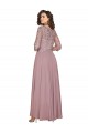 Cheap Hand-Beaded Bodice V-Neckline Long Sleeves Chiffon Prom Dress