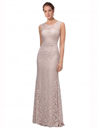 Cheap Long Sleeveless All Lace Prom Dress with Scoop Neckline