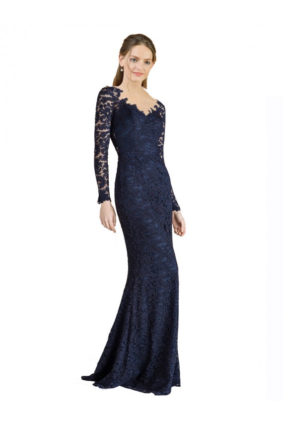Cheap Illusion Long Sleeves Lace Prom Dress with Sheer Keyhole Back