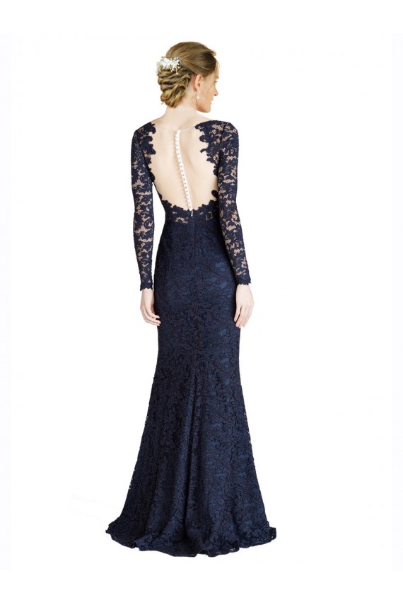 Cheap Illusion Long Sleeves Lace Prom Dress with Sheer Keyhole Back