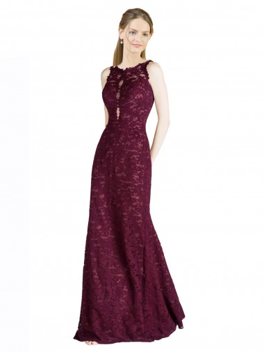 Cheap Long Lace Prom Dress with Peekaboo Bodice and Keyhole Back