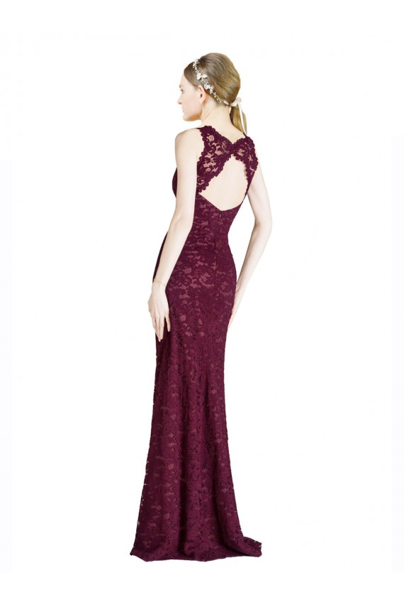 Cheap Long Lace Prom Dress with Peekaboo Bodice and Keyhole Back