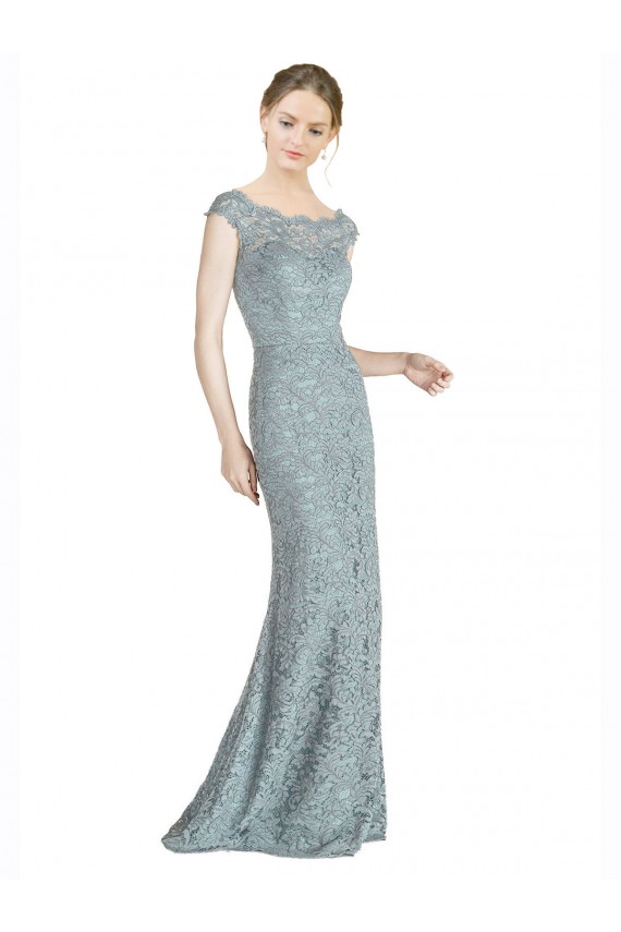 Cheap Off the Shoulder Mermaid Lace Prom Dress with Cap Sleeves