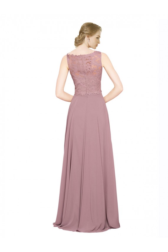 Cheap Long A-Line Chiffon Prom Dress with Sleeveless Lace Crop Top