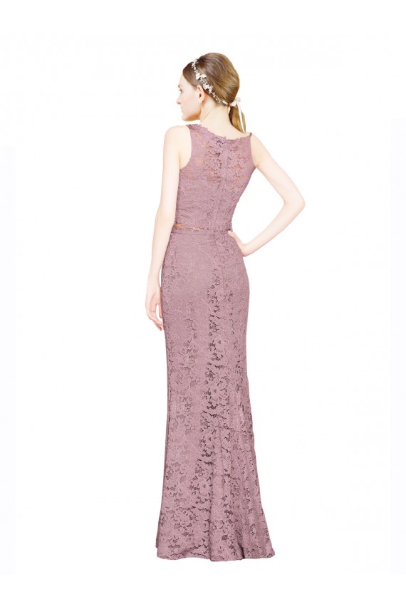 Cheap Sleeveless Crop Top High Neck Mermaid Lace Prom Dress
