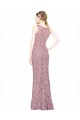 Cheap Sleeveless Crop Top High Neck Mermaid Lace Prom Dress